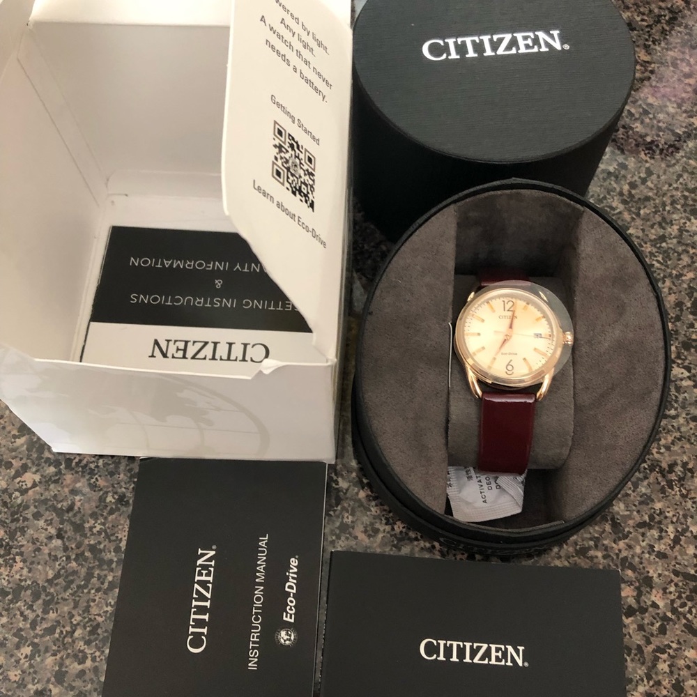 Citizens maroon leather watch